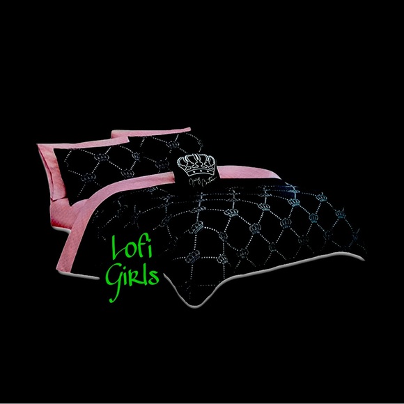 Juicy Couture Gothic Crown Argyle Black Silver Crown Pink Jacquard 8 pc Bed Set - Picture 11 of 11